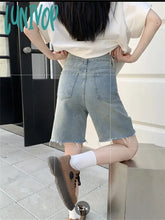 Lunivop Vintage High Waisted A-Line Women’s Hole Denim Quarter Shorts Summer New Street Casual